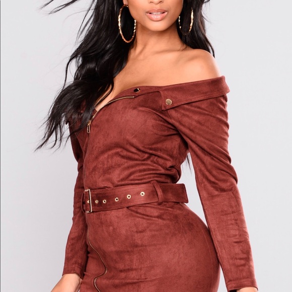 Off the shoulder suede dress - Picture 2 of 4